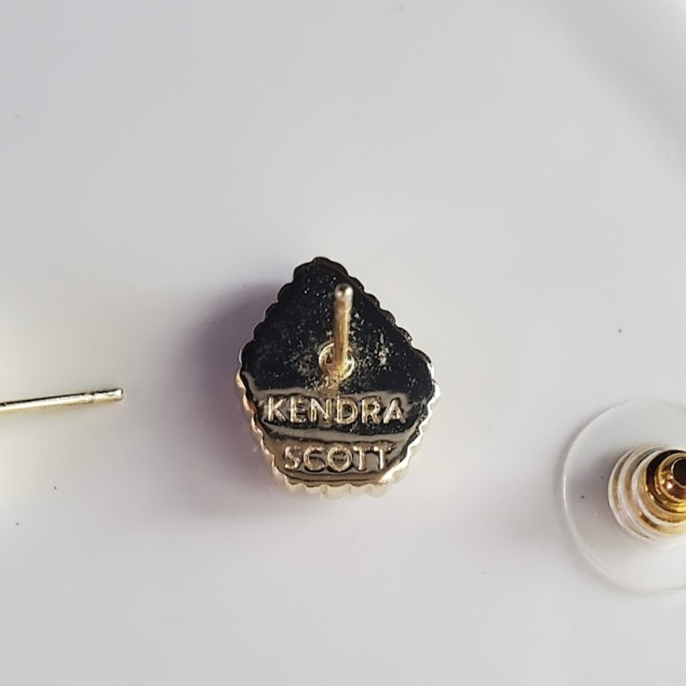 Kendra Scott Tessa Gold Stud Earrings Gold Drusy Teardrop Studs Signed - Picture 2 of 6